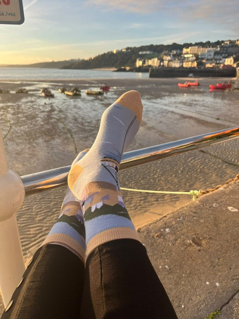 St Ives Harbour socks being worn
