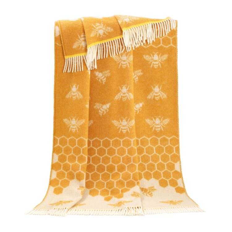 'Bee Warm' throw, sunflower gold, 100% wool