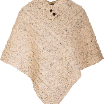 Herringbone Aran Woollen Mills ladies' oatmeal poncho - 100% merino wool