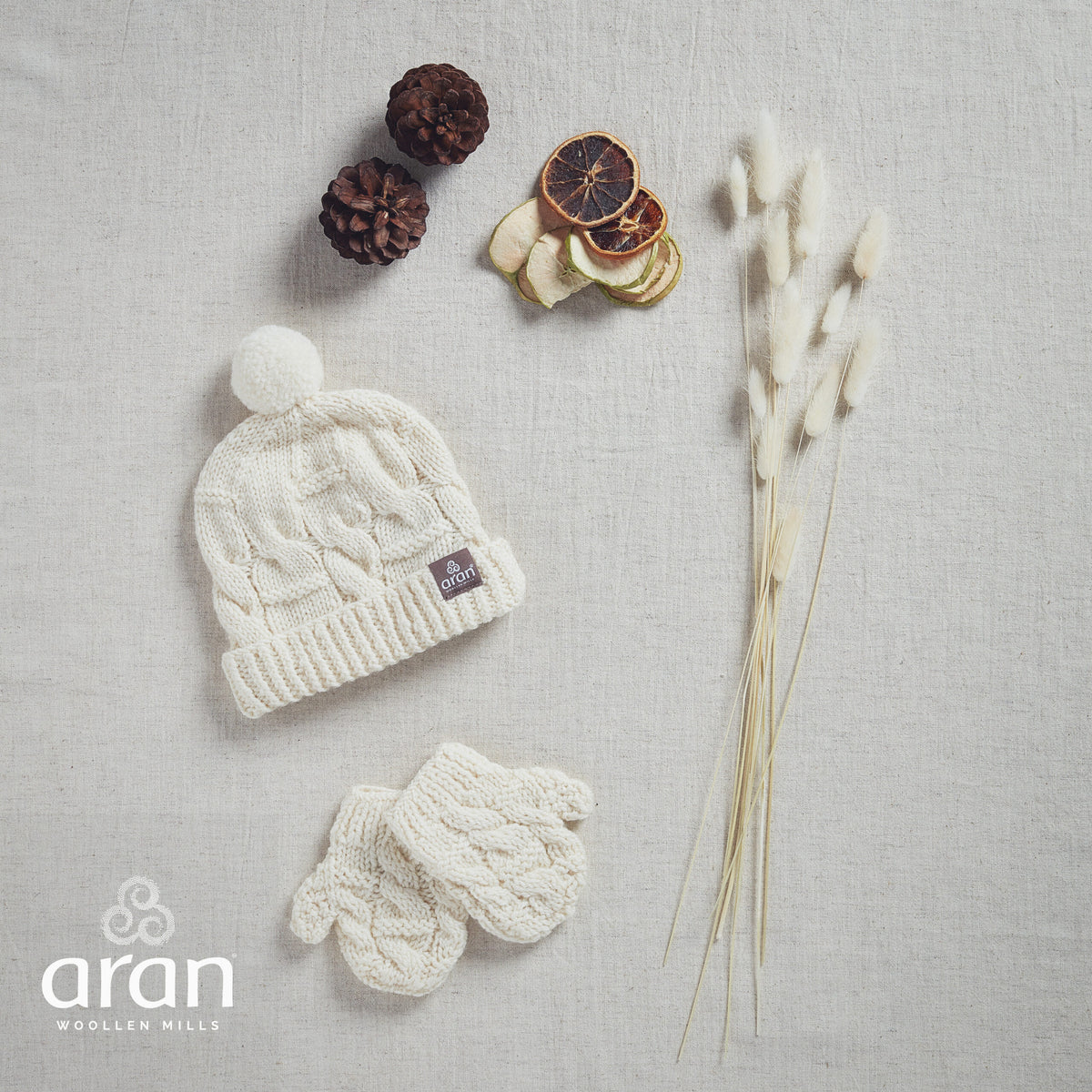 Aran Woollen Mills toddler gift set; hat and mittens in pure wool