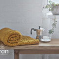 Atlantic Shore Sunflower, Aran design patchwork blanket,100% merino wool