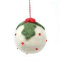 Large white beaded felt Christmas pudding decoration