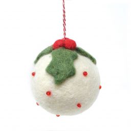 Large white beaded felt Christmas pudding decoration