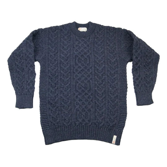 Traditional Aran knit jumper - Denim Blue - Made in England