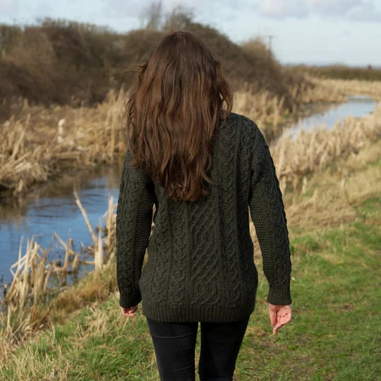 Traditional Aran knit jumper - Moss - Made in England
