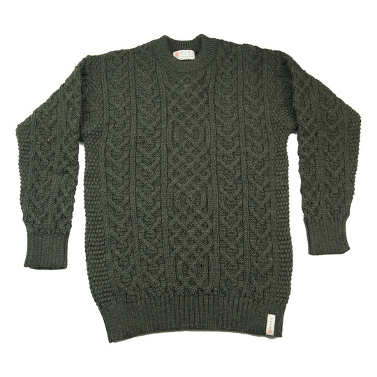 Traditional Aran knit jumper - Moss - Made in England