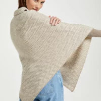 Herringbone Aran Woollen Mills ladies' oatmeal poncho - 100% merino wool