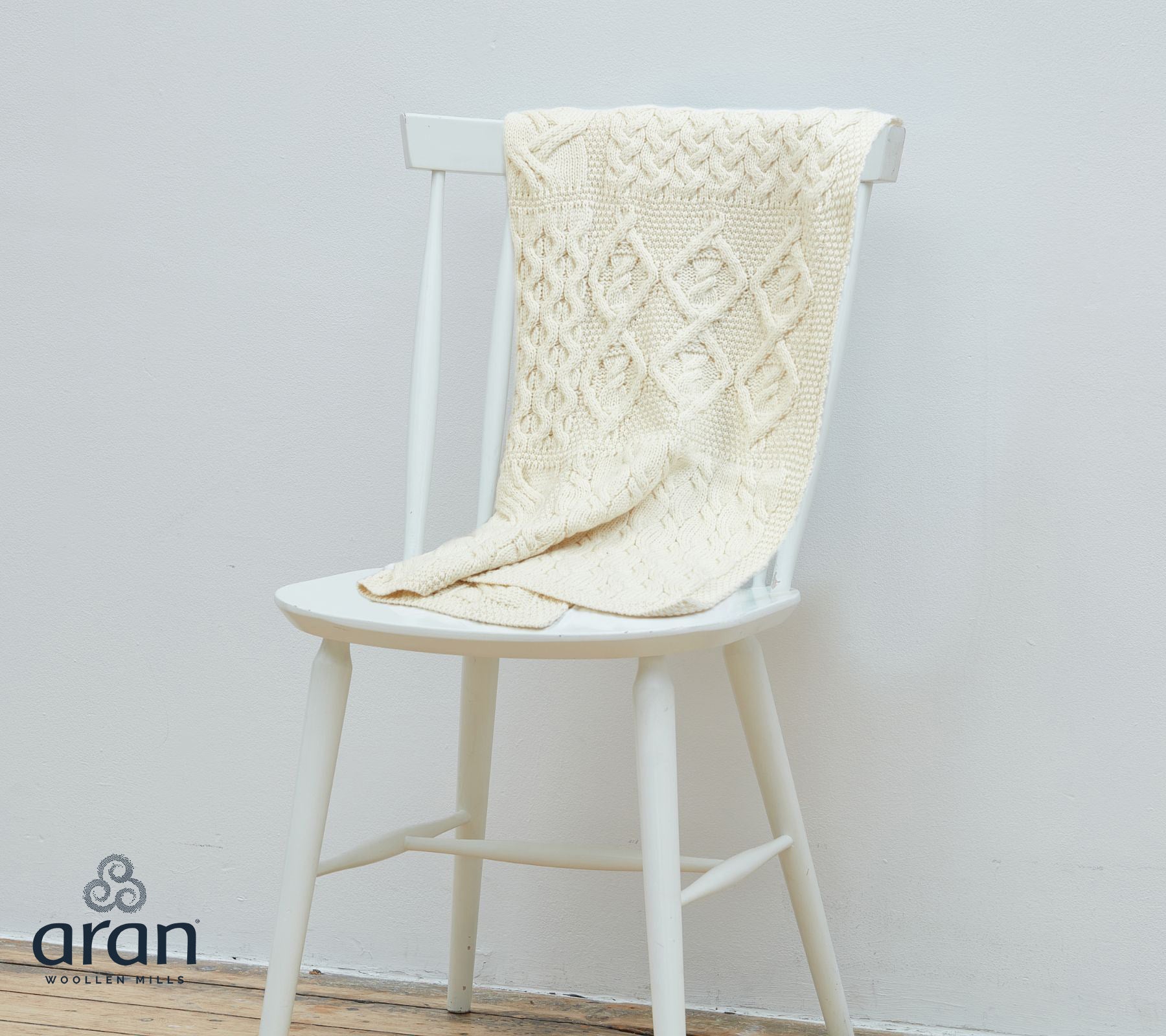 Atlantic Shore Aran design merino baby blanket in natural