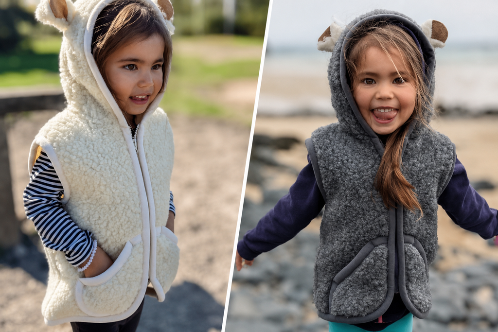 Sheep ear pure wool gilet from 'Sheep By The Sea' Charcoal or Natural