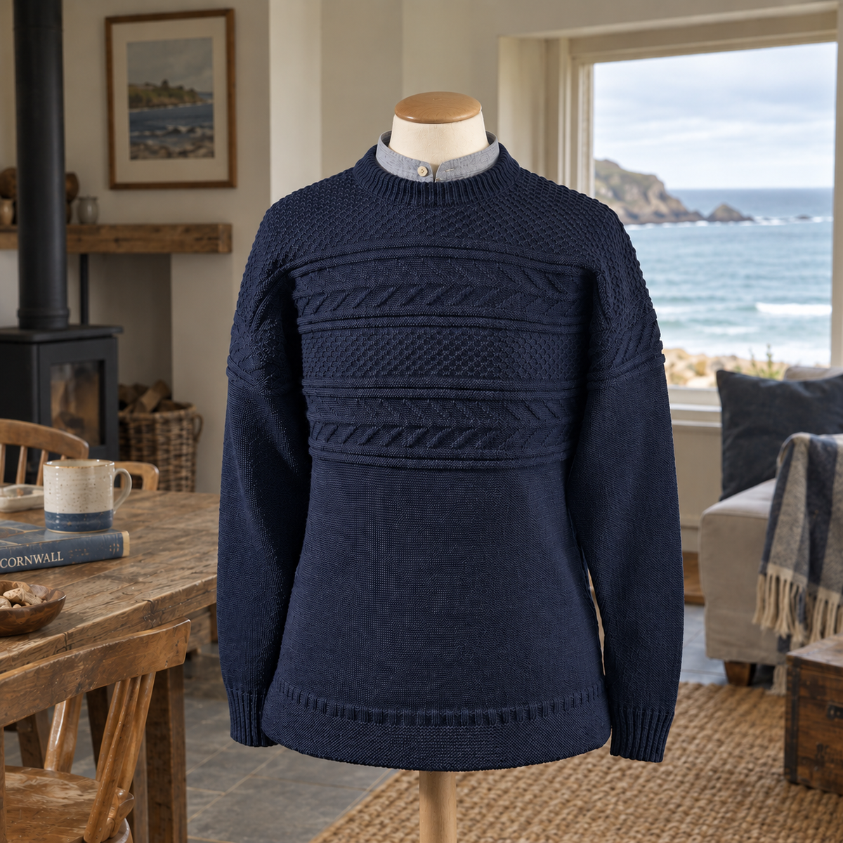 Cornish Fisherman's jumper - Guernsey style, Navy or Grey. Made in England