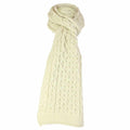 Natural Aran cable knit scarf, 100% wool