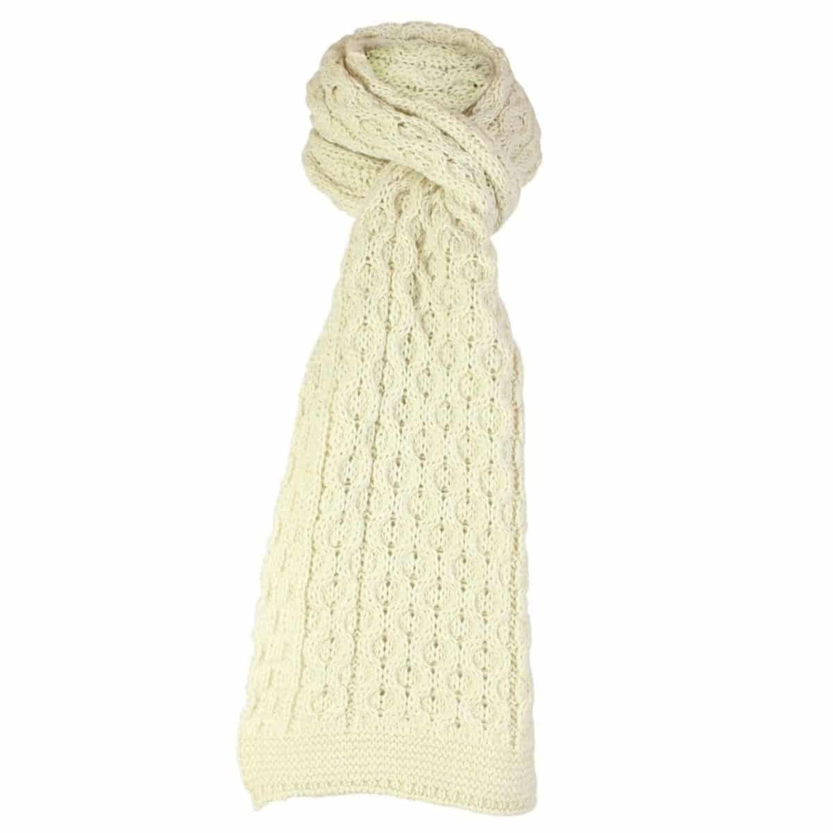 Natural Aran cable knit scarf, 100% wool