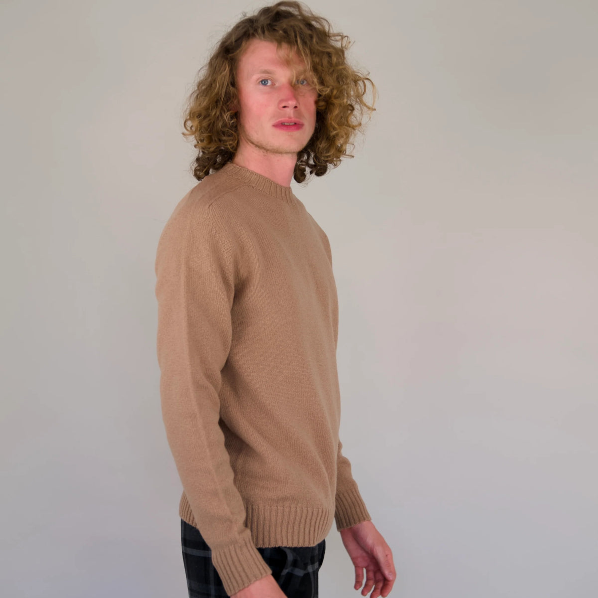 Merino Lambswool Seamless Crew Jumper - Brown
