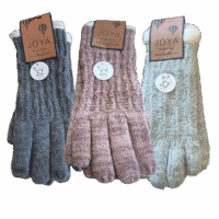 Cosy wool blend cable knit gloves with soft fleece lining - in light grey, mid grey or pink