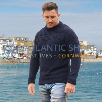 Cornish Fisherman's jumper - Guernsey style, Navy. Made in England.
