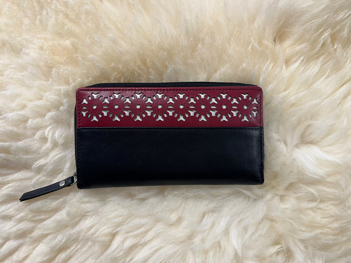 'Rachel ladies' leather purse - black/raspberry