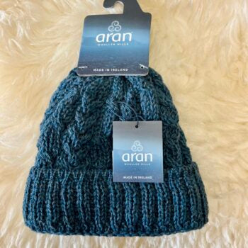 Aran Woollen Mills cable knit teal hat - 100% soft merino
