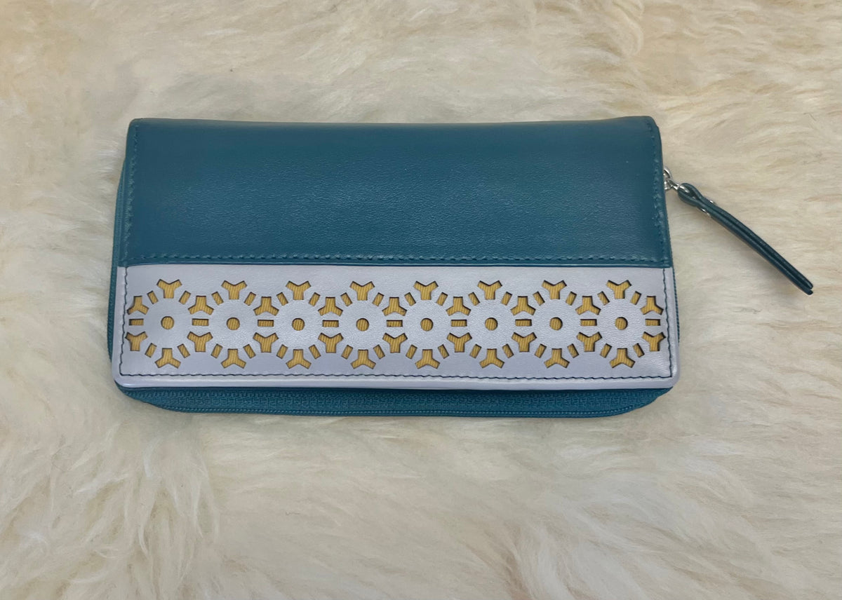 'Rachel' ladies' leather purse - teal/grey