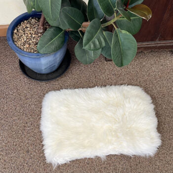 Sheepskin rectangle long pile mat for cat or small dog - small mat