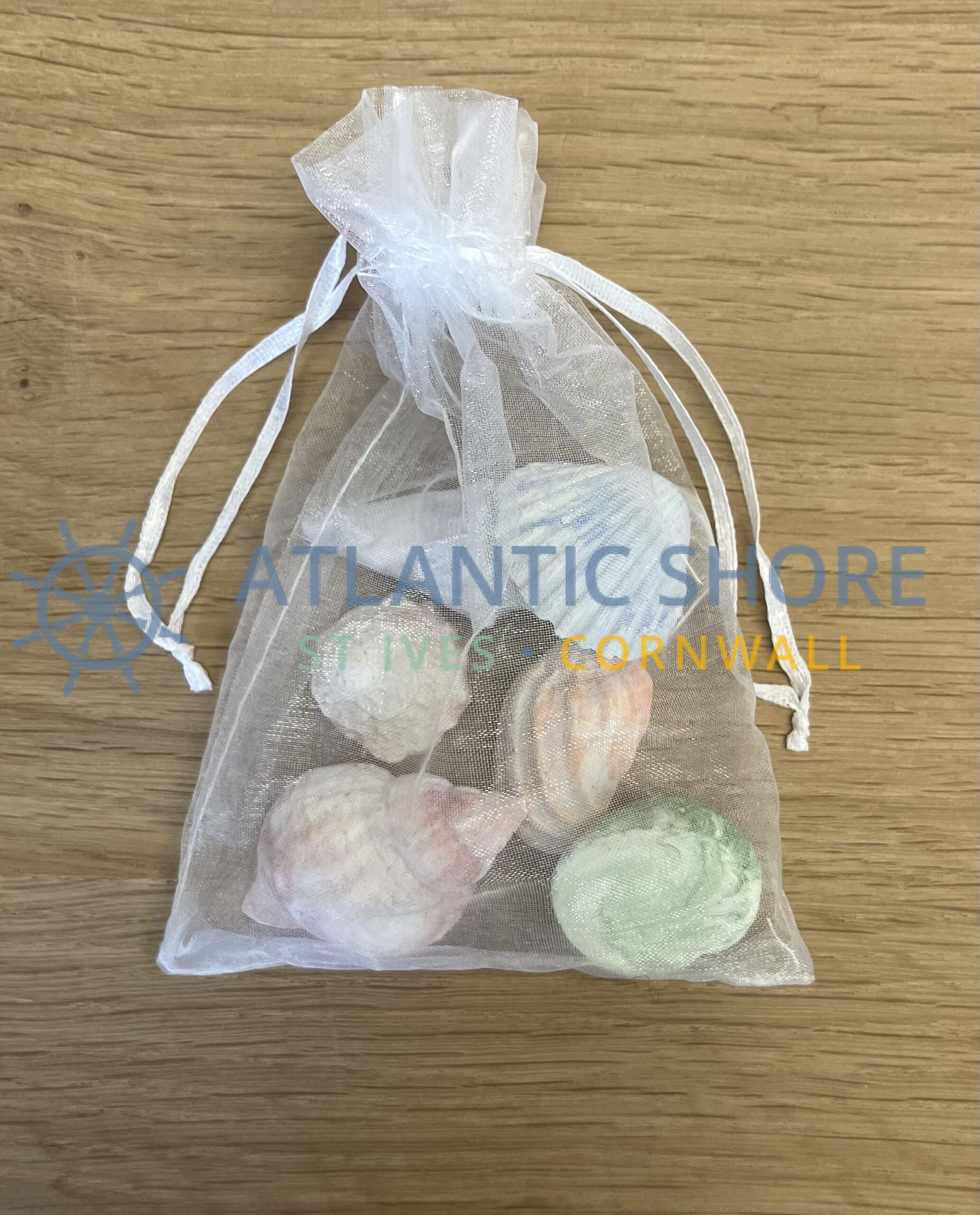 Scented sea shells in an organza presentation bag, ideal for hanging in wardrobes