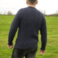 Traditional Aran knit jumper - Denim Blue - Made in England