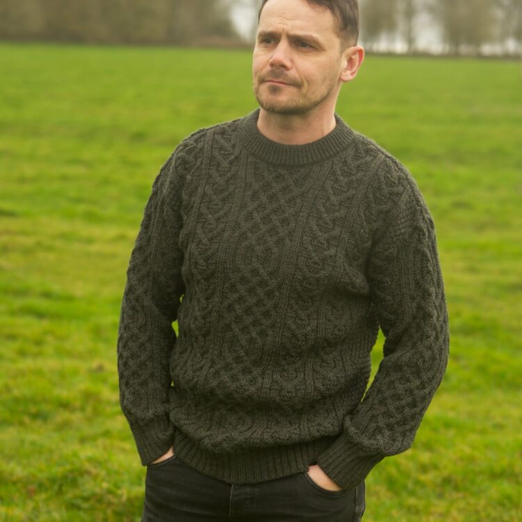 Traditional Aran knit jumper - Moss - Made in England