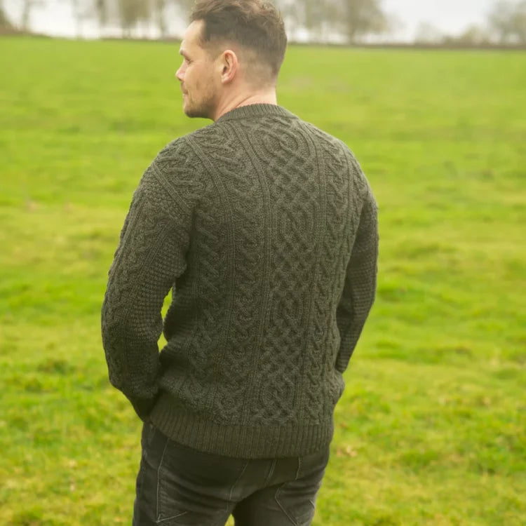 Traditional Aran knit jumper - Moss - Made in England