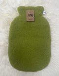 Luxurious 100% pure wool pile hot water bottle cover in pea green