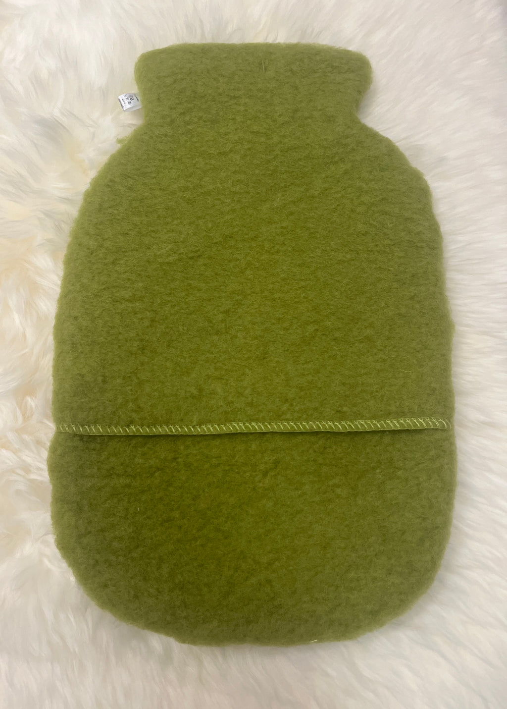 Luxurious 100% pure wool pile hot water bottle cover in pea green