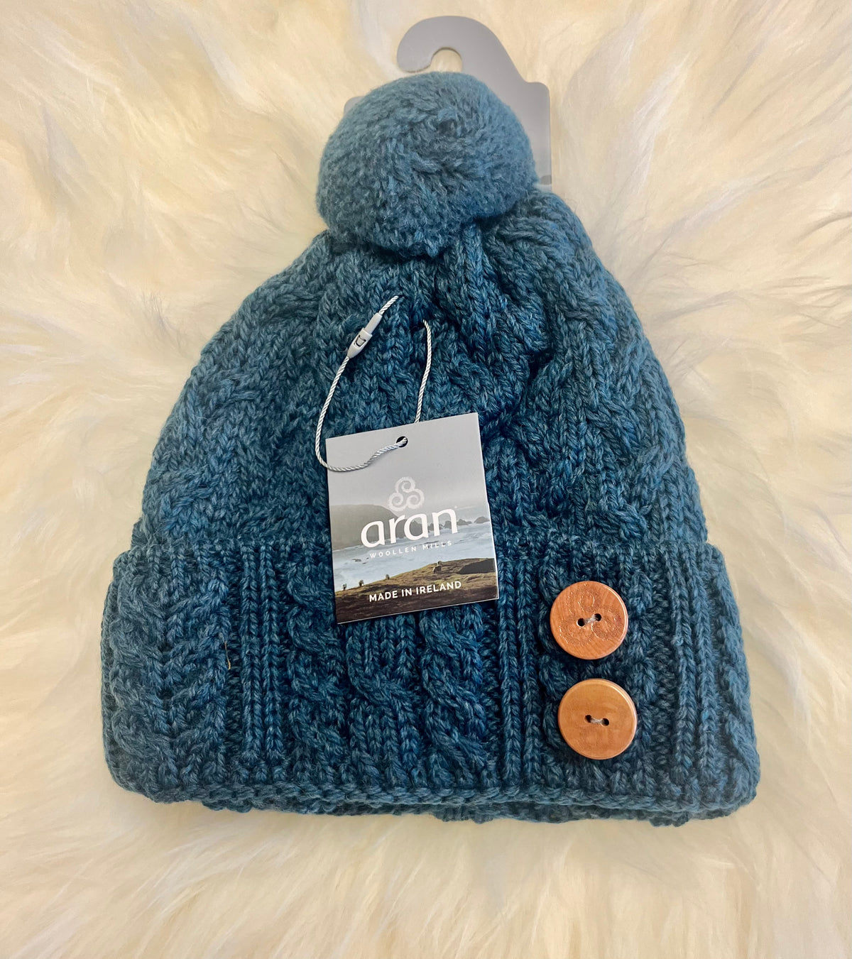 Aran Woollen Mills Super soft Merino bobble . Teal