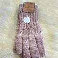 Cosy wool blend cable knit gloves with soft fleece lining - in light grey, mid grey or pink