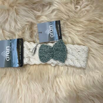 Merino wool baby girls green bow  headband by 'Aran Woollen Mills'