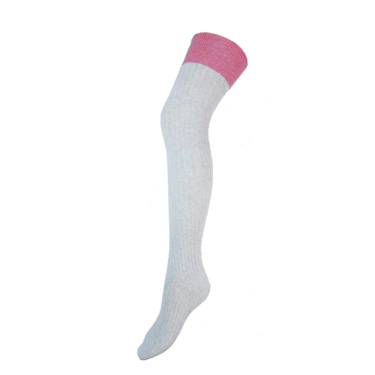 Ladies' wool blend  plain cream over the knee socks
