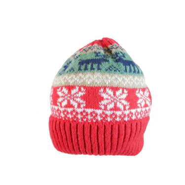 Reindeer snowflake beanie - wool blend - red or grey