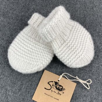 'Sheep by the Sea' hand knitted baby mittens in soft cashmere/merino