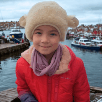Children's wool pile sheep hat with suede ears