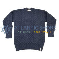Traditional Aran knit jumper - Denim Blue - Made in England