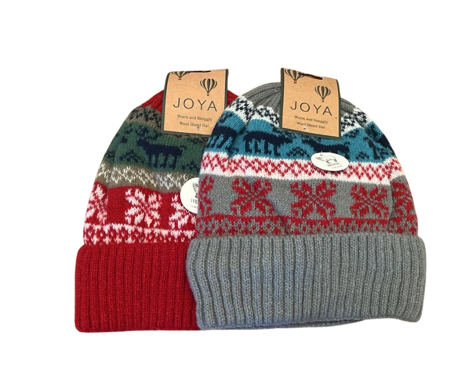 Reindeer snowflake beanie - wool blend - red or grey