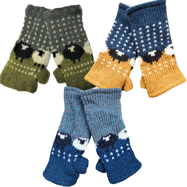 Hand?Knitted Sheep Wrist Warmers, 100% Wool – Fleece Lined, Fair Trade