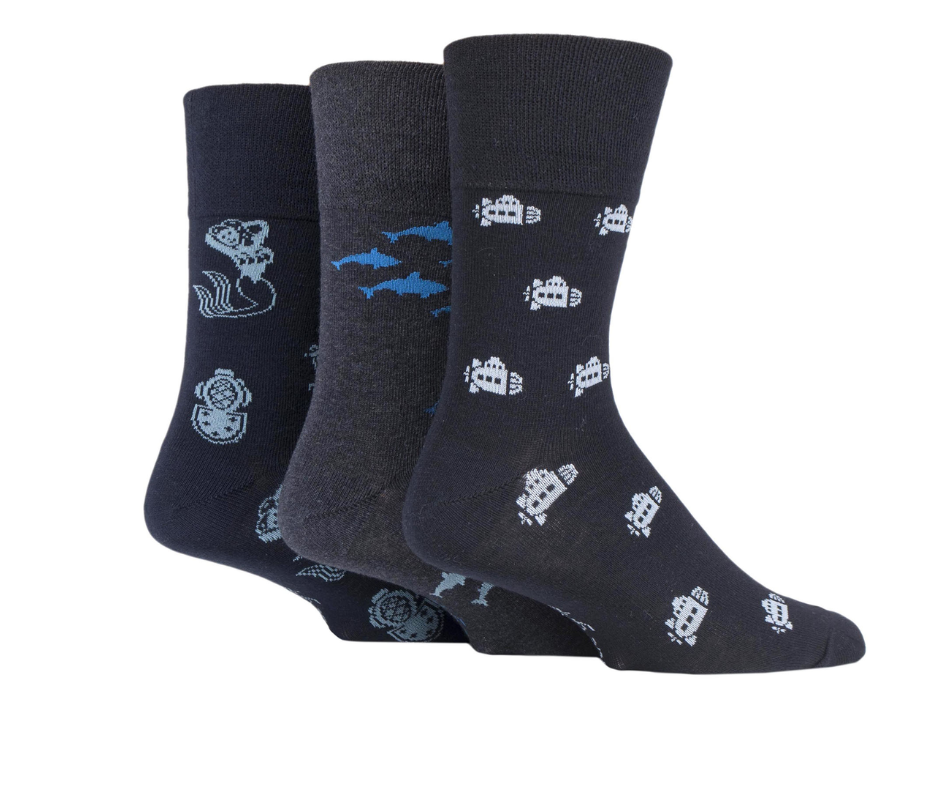 Gentle grip 'deep sea design' socks, 3 pack