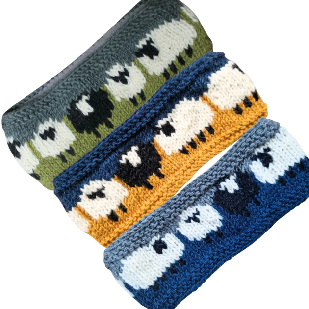 100 % Wool Hand-Knitted Sheep Headband – Fleece Lined, Fair Trade