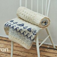 Atlantic Shore 'storm' design nautical blanket, 100% wool. Natural/blue