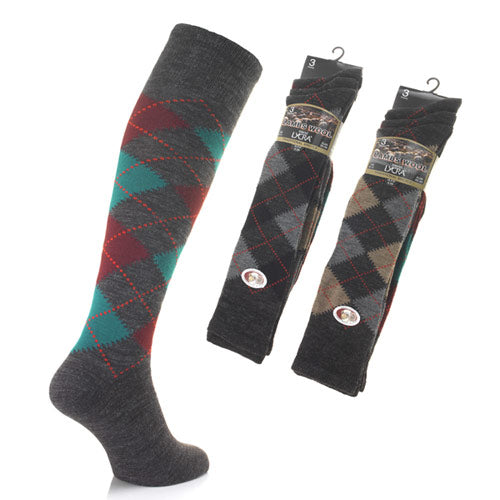 Men's traditional long-length socks - Argyle, Size 6-11 mixed colours,  Pack of 3