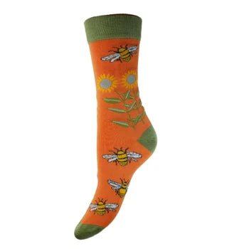 Ladies' bamboo socks by Joya - bees and sunflowers