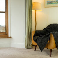 Atlantic Shore Aran design blanket in Charcoal, 100% Wool