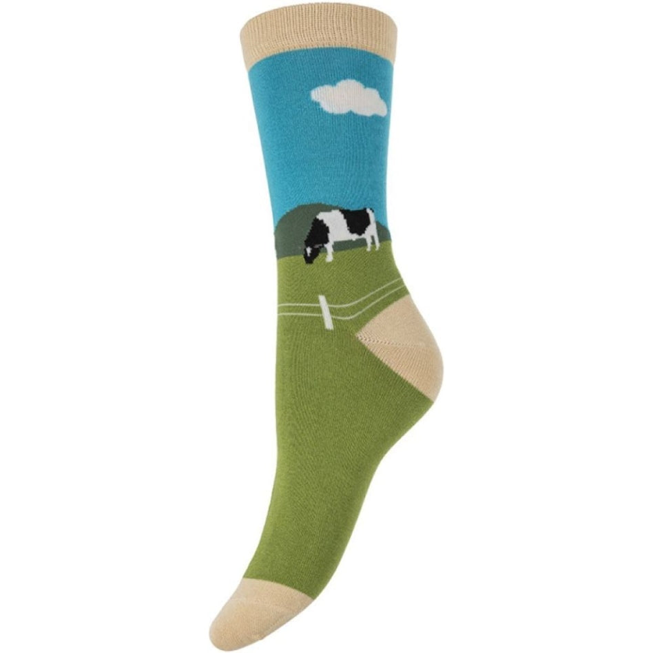 Ladies' bamboo socks by Joya - Cows in the field