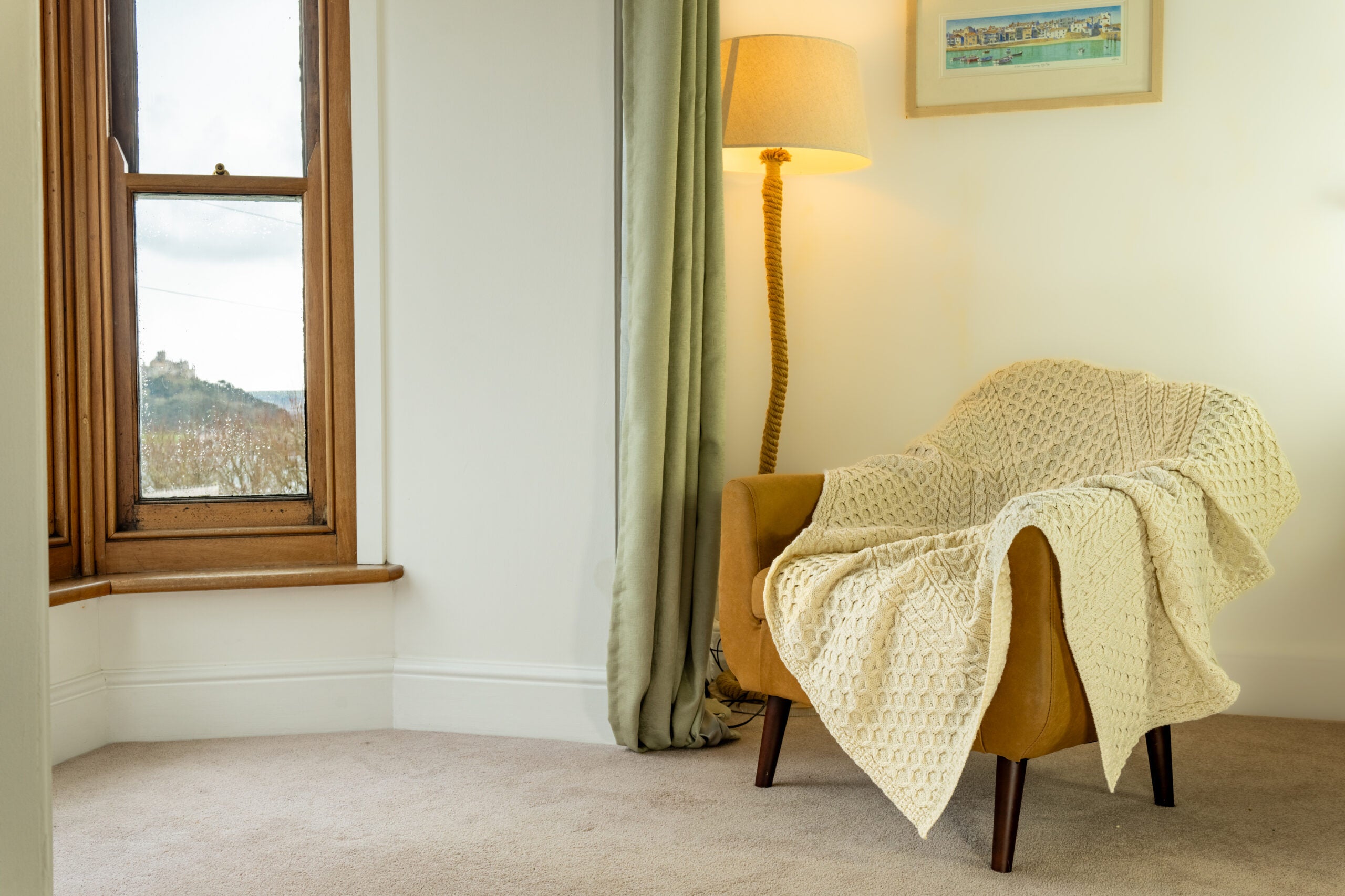 Atlantic Shore Aran design blanket in natural, 100% wool