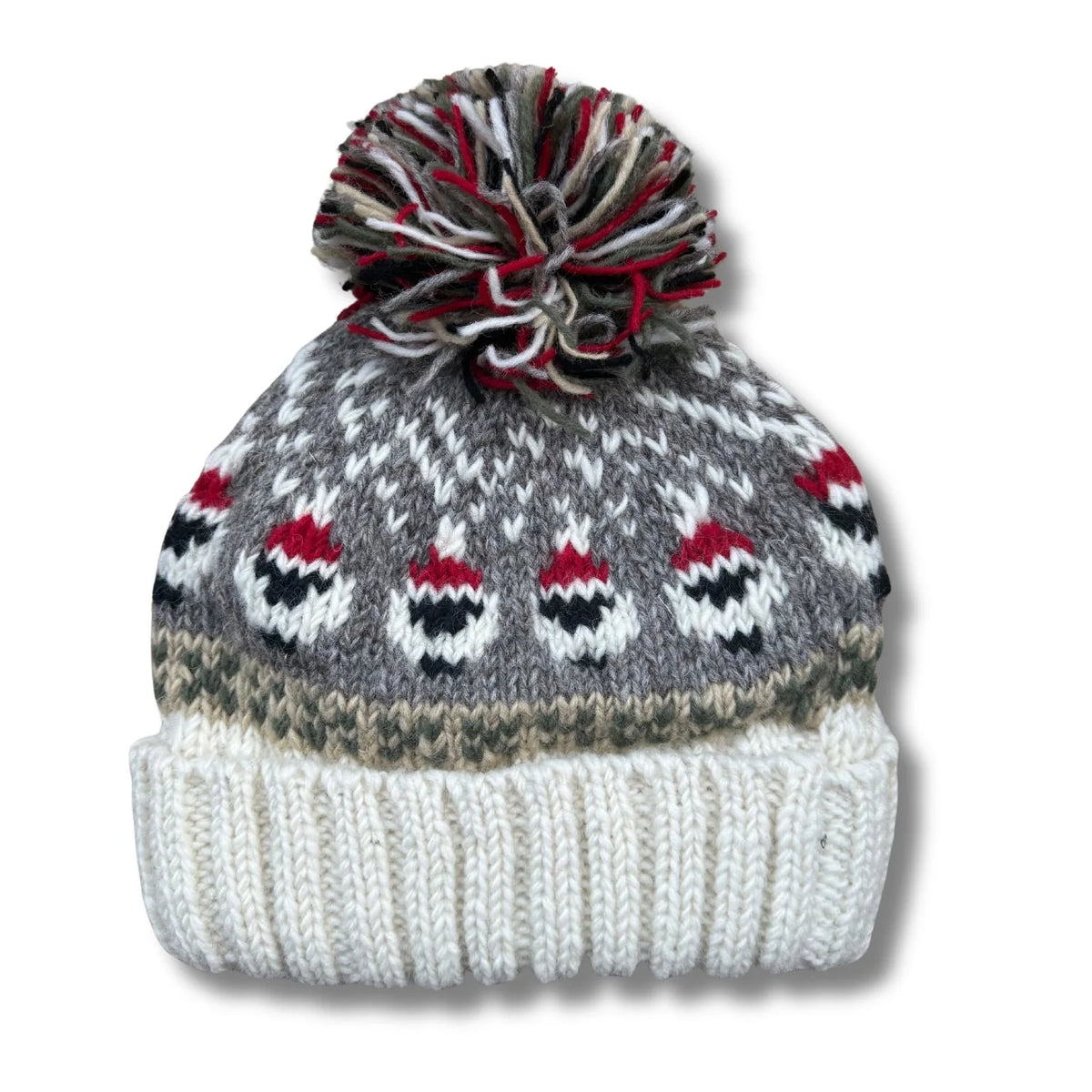 100% Wool hand-knitted Christmas Sheep Bobble Hat – Fleece Lined, Fair Trade