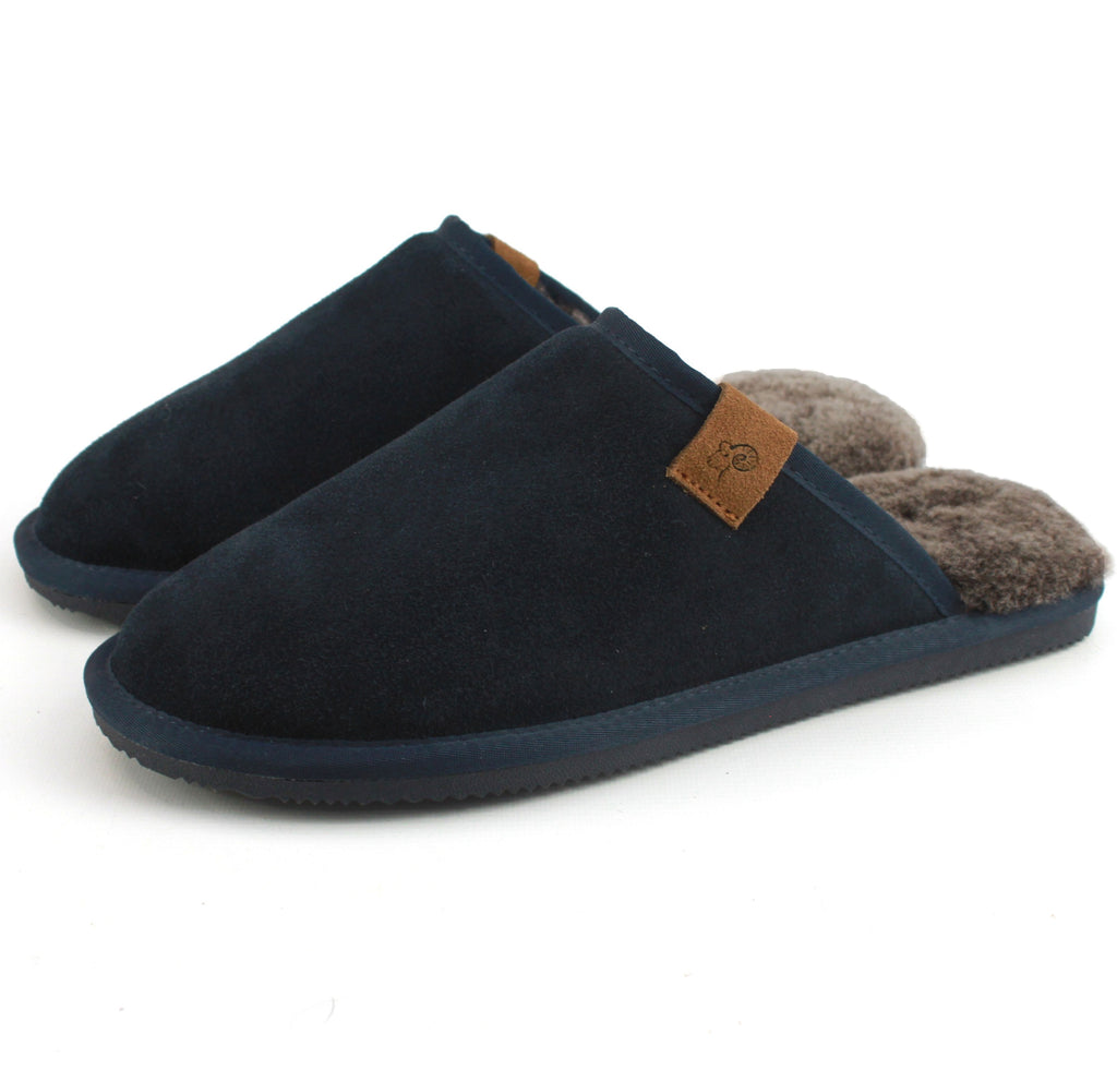 'Ellis' luxury sheepskin lined suede mule for men - navy
