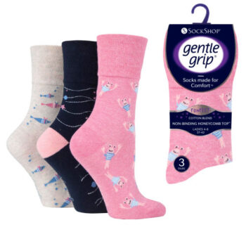 Gentle grip ladies' 'fun feet' under the sea theme, pack of 3 socks